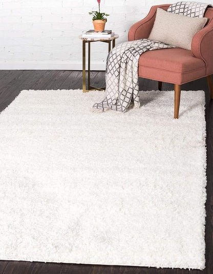 Unique Loom Solid Shag Collection Area Rug (8' x 10' Rectangle, Snow White)
