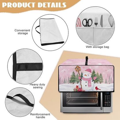 Convection Oven Dustproof Cover with Pockets Washable Toaster Oven Cover Winter Small Appliance Accessories for Kitchen Countertop Christmas Decor, Snowman Cardinal Snowflake Tree Print, L