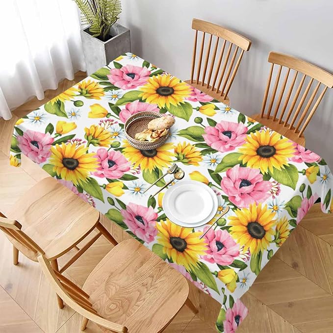 Sunflowers Yellow Table Cloth 52x70 Yellow Pink Sunflower Poppies - Image 3