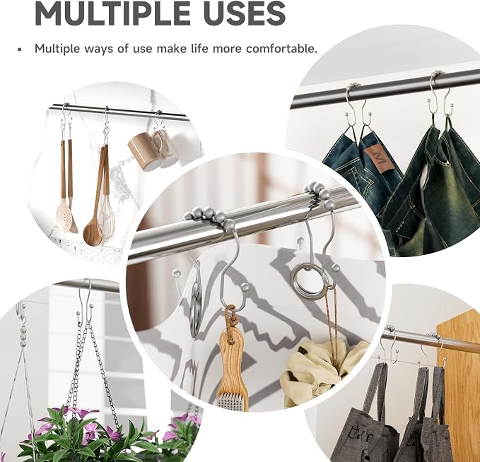 Shower Curtain Hooks Silver, Bathway Shower Curtain Rings Rust Proof, Shower - Image 6