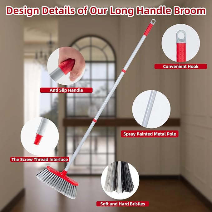 SDSM Indoor Outdoor Broom, Unique Double-Sided Bristles Long Handle Heavy Duty - Image 6