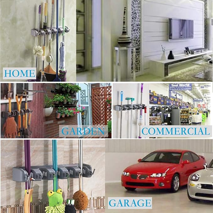 Wall Mount Broom Mop Holder Hanger Garden Tool Organizers Rack Garage Laundry - Image 6