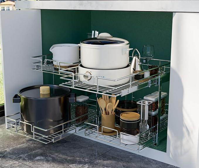 LOVMOR 2 Tier Individual Pull Out Cabinet Organizer 10½" W x 21½" D, Slide Out - Image 6
