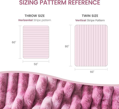 Cozy Bliss Faux Fur Throw Blanket for Couch, Cozy Warm Plush Striped Blanket for Sofa Bedroom Living Room, 108 * 90 Inches Tie-dye Pink