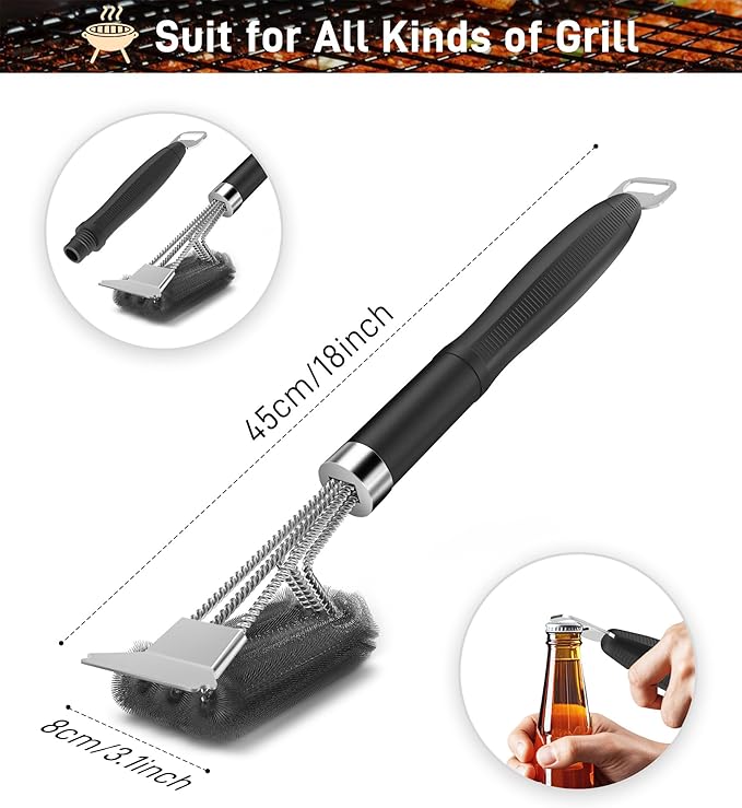 Grill Brush and Scraper-18 Adjustable Handle Safe BBQ Grill Brush - Image 2