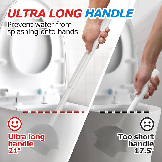 2 in 1 Toilet Plunger and Brush Set, Extended Handle Plunger, Toilet Bowl Brush - Image 2
