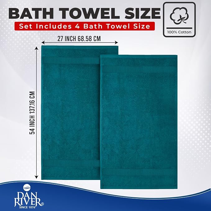 DAN RIVER Bath Towels Set of 4, 27 x 54 Inches, 100% Cotton, Larger & Lighter - Image 2