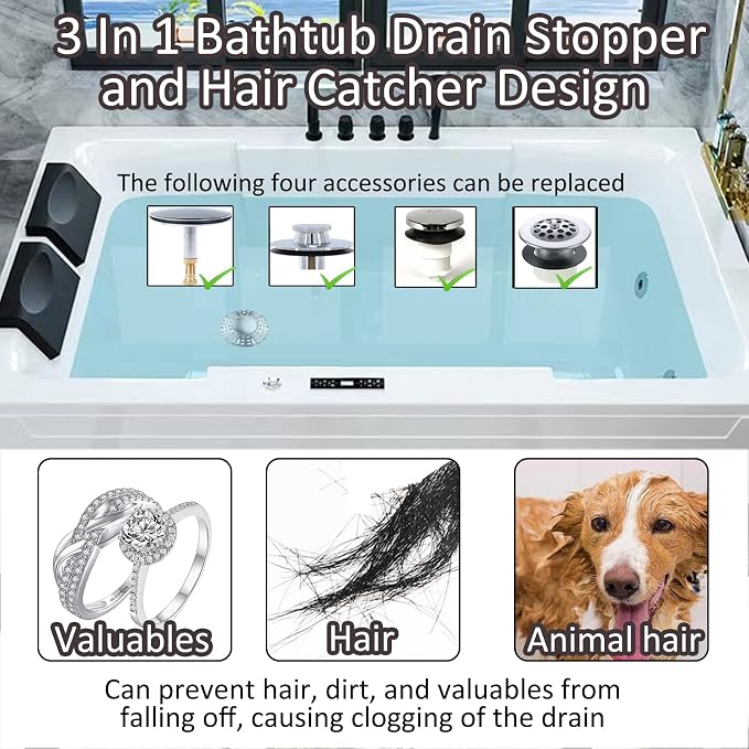 Universal Tub Stopper Bathtub Drain Plug, Pop Up Tub Drain Hair Catcher - Image 2