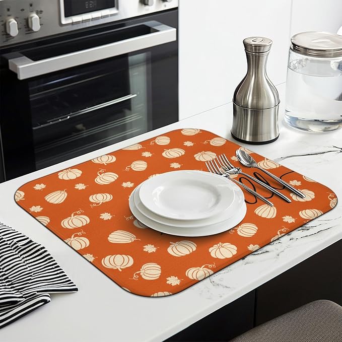 Fall Dish Drying Mat for Kitchen Counter, Washable Absorbent Countertop Harvest - Image 4