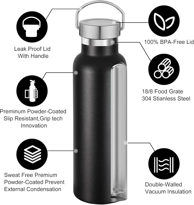 Neihepal 20 oz Insulated Water Bottles Bulk 8 Pack, Stainless Steel Double Wall - Image 3