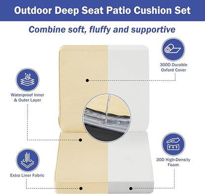 Outdoor Chair Cushions, Waterproof Patio Chair Cushions 24x24x4 Inch, Outdoor Cushions with Removable Cover for Sofa, Fade Resistant Patio Cushions for Outdoor Furniture, Beige
