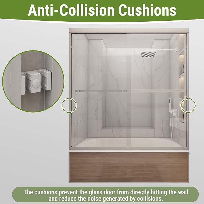 Tub Shower Door 56-60" W x 60" H, Brushed Nickel Bathtub Door - Image 5