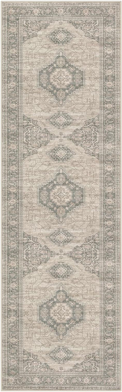 Lahome Oriental Washable Rug Runner, 2x8 Ultra-Thin Hallway Runner Rug with Rubber Backing, Distressed Non Skid Long Carpet for Kitchen Entryway Laundry Room, Grey/Brown