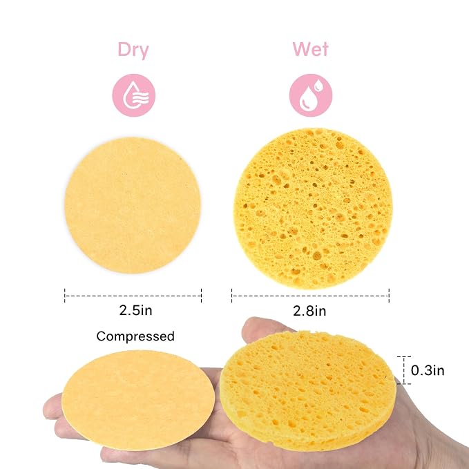 50-Count Compressed Facial Sponges, 100% Natural Cellulose Cosmetic Make Up - Image 2