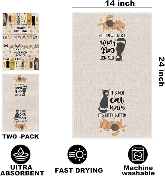 Hanamiya Na 2 Pcs Funny Cat Kitchen Towels 24x14 Inch, Cats Gifts Reusable Dish - Image 2