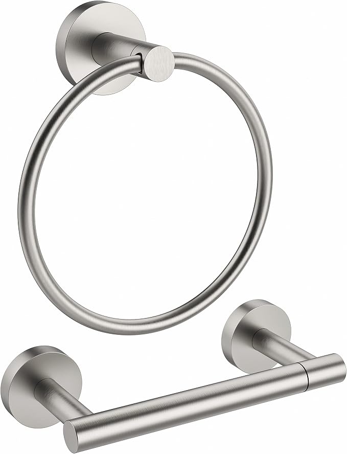 Brushed Toilet Paper Holder & Towel Ring SUS304 Stainless Steel 2pc Bathroom by ElevateYourSpaceChooseRARXTR