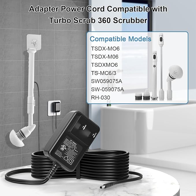 Power Cord for Turbo Scrub 360 Scrubber Brush Spin RH030 TSDX-MO6 TS-MC63 - Image 2