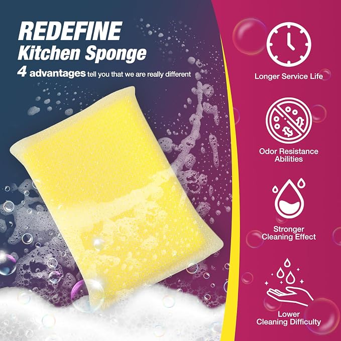 16 Pads Kitchen Sponges All-Purpose Non Scratch Dish Sponge，Multipurpose Used - Image 2