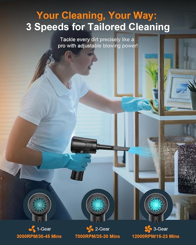11-in-1 Compressed Air Duster-3-Gear Adjustable 120000 RPM Electric Air Duster - Image 4