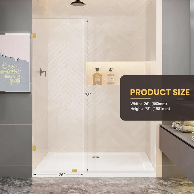 26" W x 78" H Frameless Shower Glass Panel, Single Fixed Shower Panel Screen - Image 3
