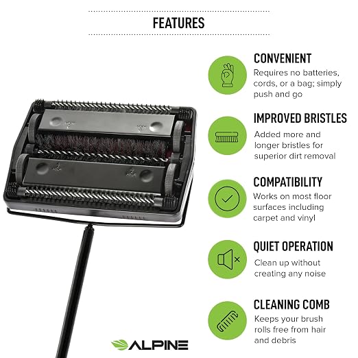 Alpine Manual Carpet Sweeper Triple Brush – Non Electric Multi-Surface Floor - Image 5