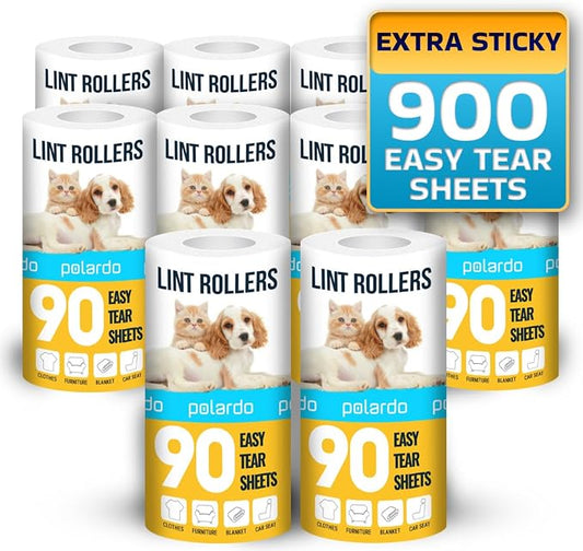Lint Rollers 900 Sticky Sheets, 10 Spare Rollers, 10 Pack of Refills Only. Pet by Polardo