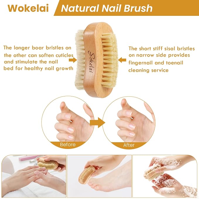 Nail Brush for Cleaning Fingernails, 2 Pieces Wooden Fingernail Toenail Scrub - Image 2