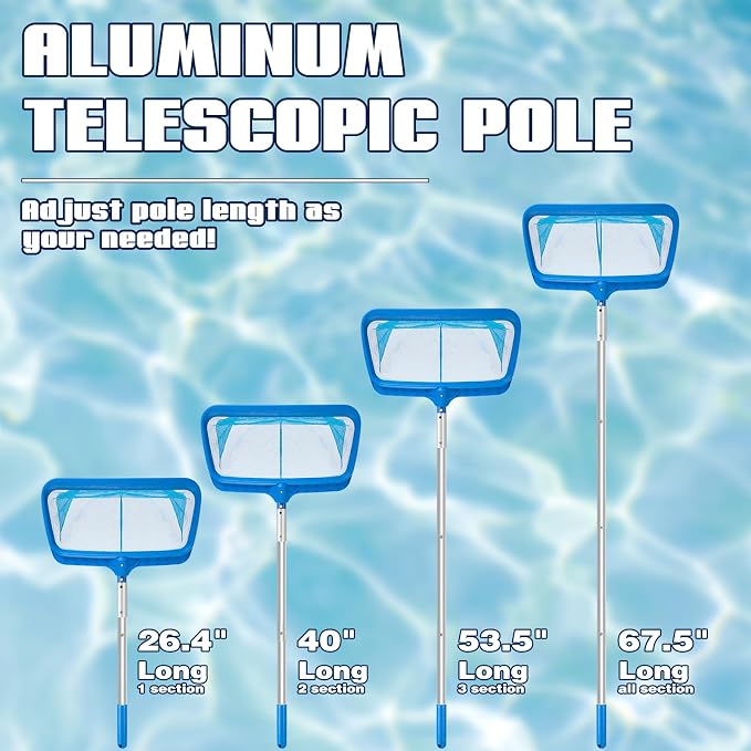 Pool Skimmer - Pool Net with Pole, 4 Section, 26.4"-66.5" Thick Adjustable - Image 3