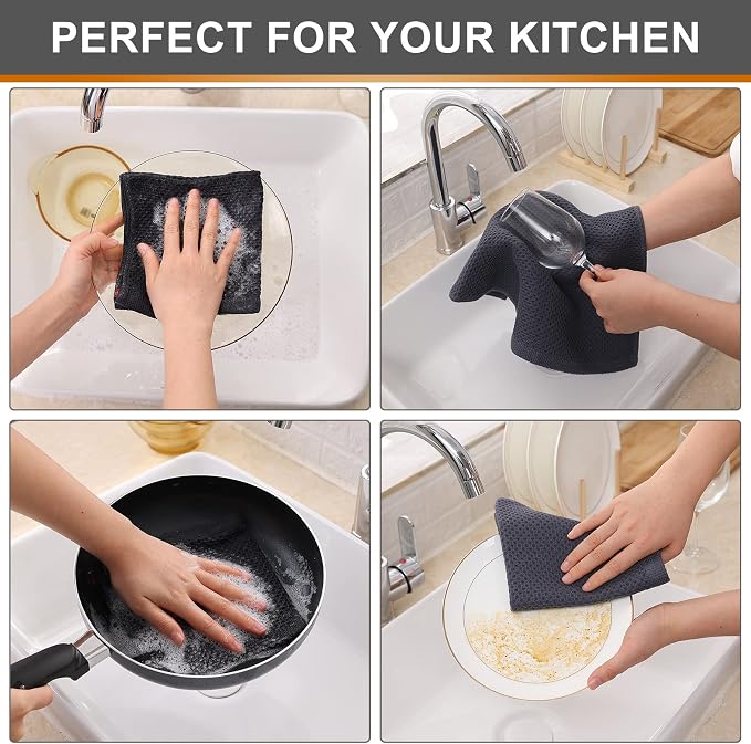 Kitinjoy 100% Cotton Kitchen Dish Cloths, 6 Pack Waffle Weave Ultra Soft - Image 4
