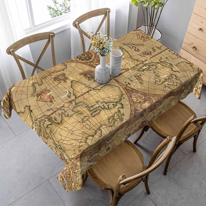 Vintage World Atlas Map Table Cover 52x70 Pirate Adventures Old Transportation - Image 2