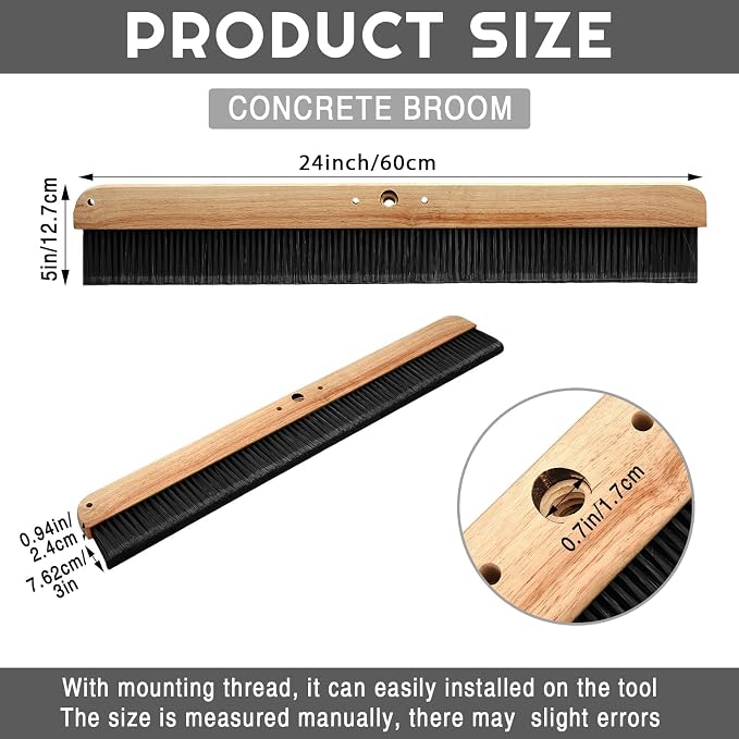 1 Pack 24 Inch Concrete Broom Finishing Tools Wood Backed, Polypropylene - Image 2