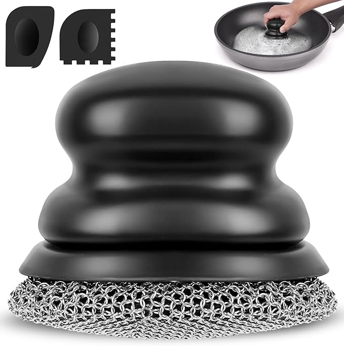 Onewly Cast Iron Scrubber and Scraper, Chain Mail Scrubber Cast Iron by Onewly