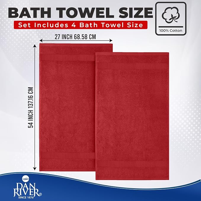 DAN RIVER Bath Towels Set of 4, 27 x 54 Inches, 100% Cotton, Larger & Lighter - Image 2