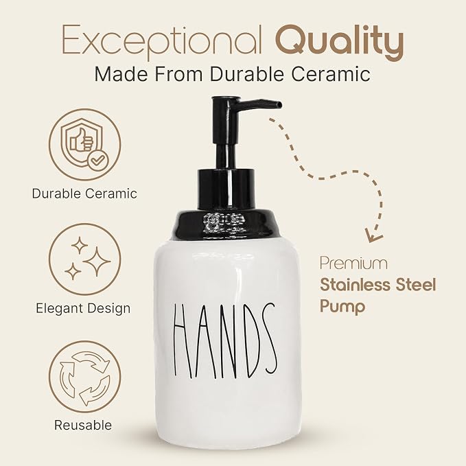 Modern Farmhouse Ceramic Dishes and Hands Soap Dispenser Set - Image 4