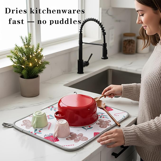 Festive Dish Drying Mat 2 Pack by JM.JEEMI, Versatile Dish Mat Drying Kitchen - Image 3