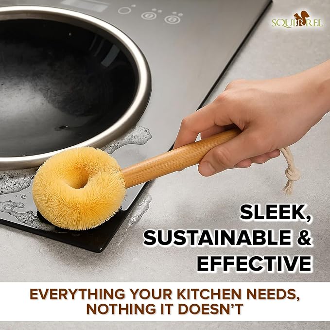 Coconut Fiber Dish Brush with Handle – Natural Dish Scrubber Brush - Image 5