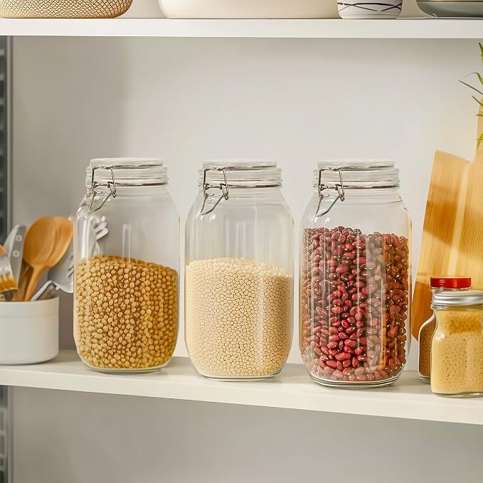 ComSaf Large Glass Jars with Lid 64 oz, Large Mason Jars Set of 3, Glass - Image 4