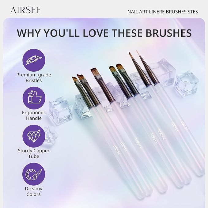 AIRSEE Gel Polish Nail Art Brushes set, and Carved Brush, DIY Manicure Tools - Image 2