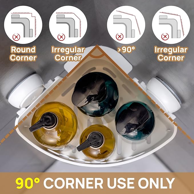LEVERLOC Corner Shower Caddy Suction Cup, shower shelves suction cup, 2 Pack - Image 3