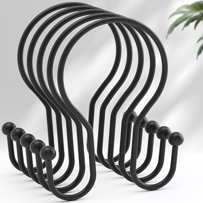 AmazerBath Shower Curtain Hooks Black Shower Curtain Rings, Simple Double Hook by AmazerBath
