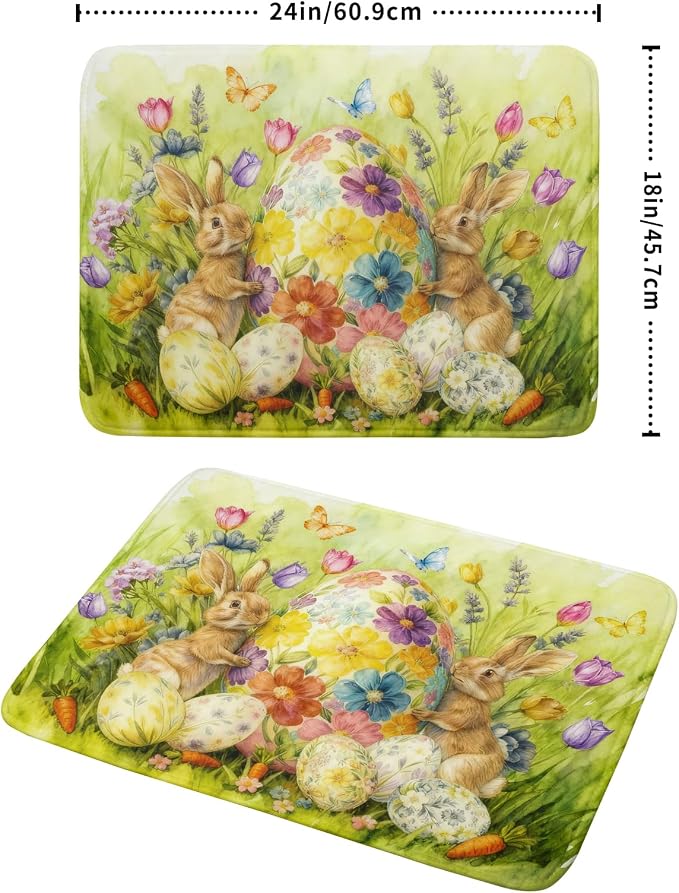Easter Bunny Dish Drying Mat 18x24 Inch Eggs Floral Green Drying Pad - Image 2
