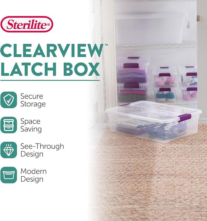 Sterilite 18-Pack 32 Quart ClearView Latch Box, Stackable Organizer Bins - Image 2