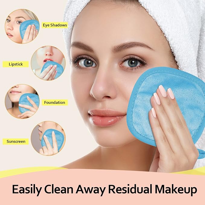 HOMEXCEL Makeup Remover Cloth 12 Count, Reusable Makeup Remover Pads, Washable - Image 3