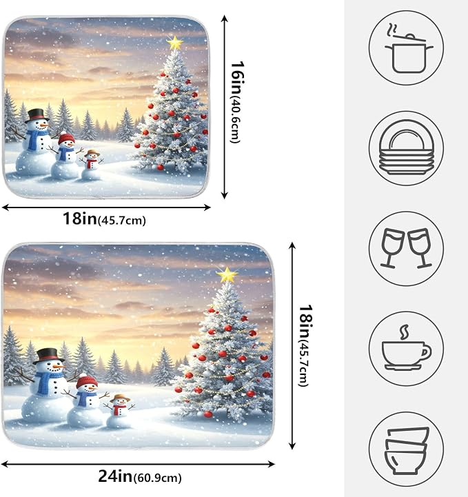 Christmas Tree and Snowman Dish Drying Mat - Image 2