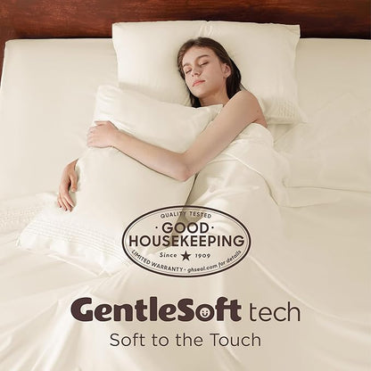 Bedsure Deep Pocket Full Size Bed Sheets Set - Fits Mattresses Up to 21 Inches Thick - 4 Piece GentleSoft Bed Sheets, Moisture Wicking, Soft & Cooling Bedsheet & Pillowcases, Easy & Secure Fit, Ivory