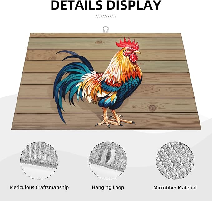 Rooster Dish Drying Mat Highly Absorbent Double-Sided Microfiber - Image 5