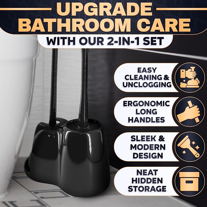 2-in-1 Black Toilet Brush and Plunger Set - Image 4