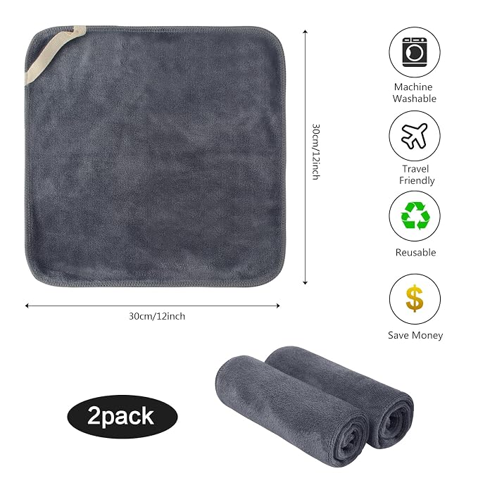SINLAND Microfiber Facial Cloths Fast Drying Washcloth 12inch x 12inch Grey 2 - Image 2