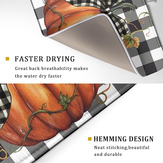 Autumn Pumpkin Drying Mats for Kitchen Counter 16×18 Inch Maple Leaves Dish - Image 4
