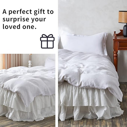BISELINA White Ruffled Bed Skirt 22-Inch Tailored Drop Cotton Voile Dust Ruffle Soft Cozy Elegant Luxurious Bedding (22" King, White)